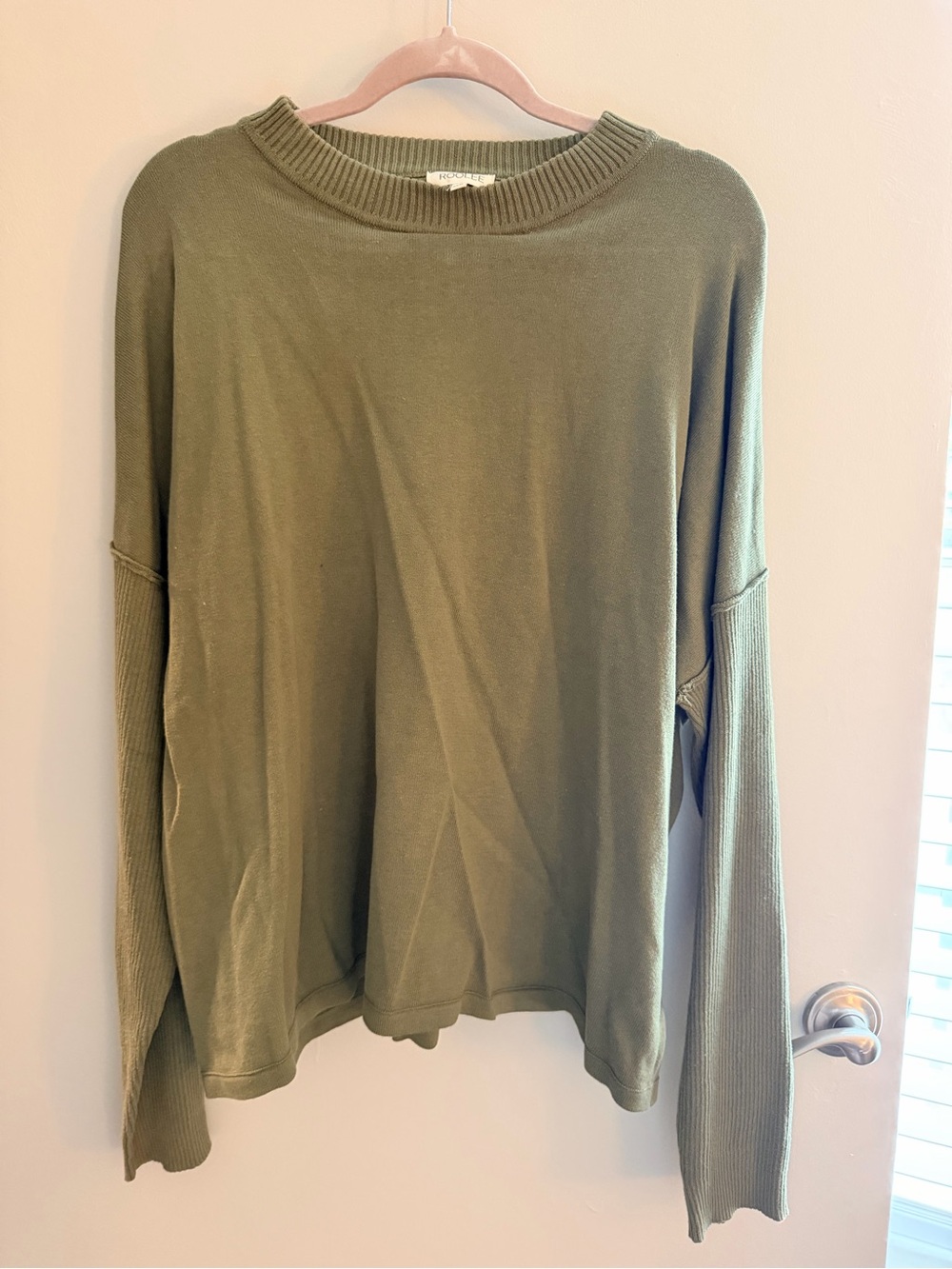 Roolee Olive Green Cozy Knit Drop-Shoulder Top